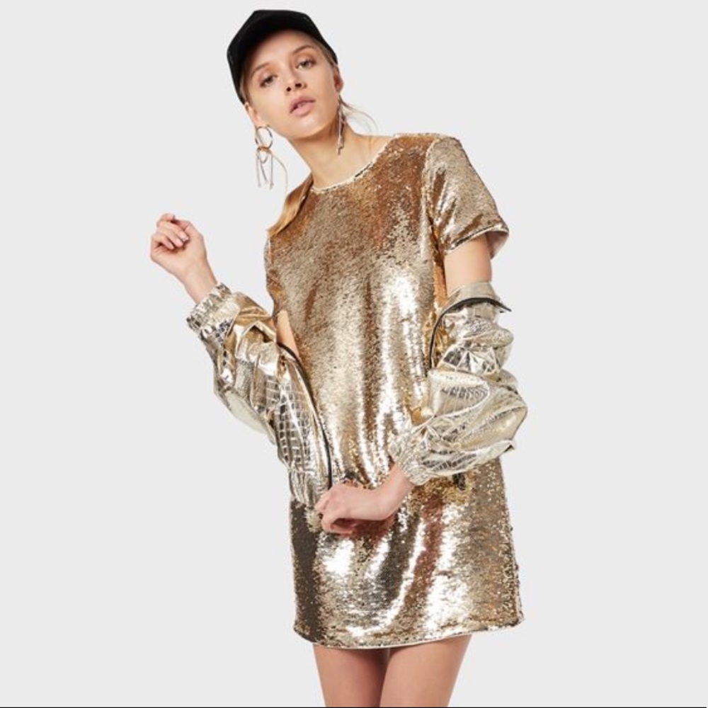 NWT Emporio Armani gold sequin mini dress